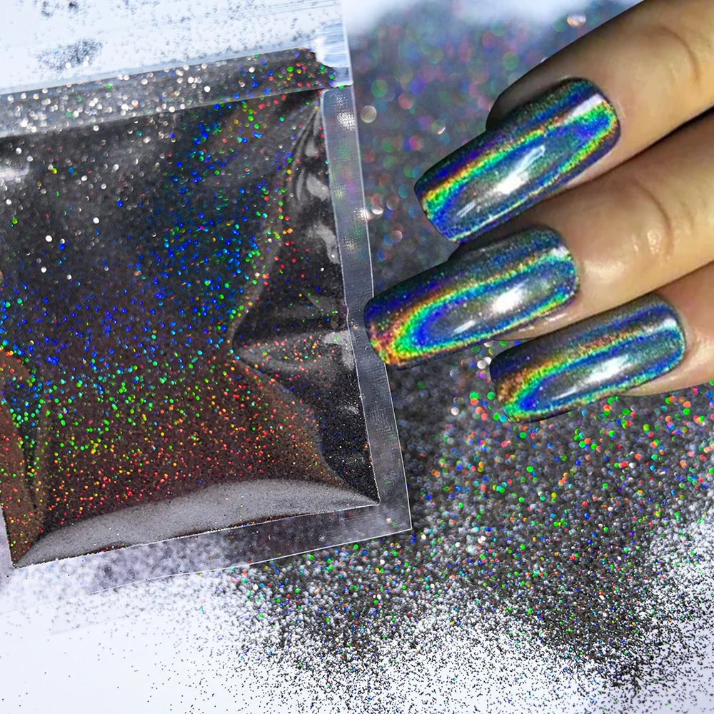 Polvo holográfico para decoración de uñas, pigmento cromado ultrafino, polvo metálico reflectante, purpurina para manicura, 0,2mm, 50g por bolsa - VibraStore