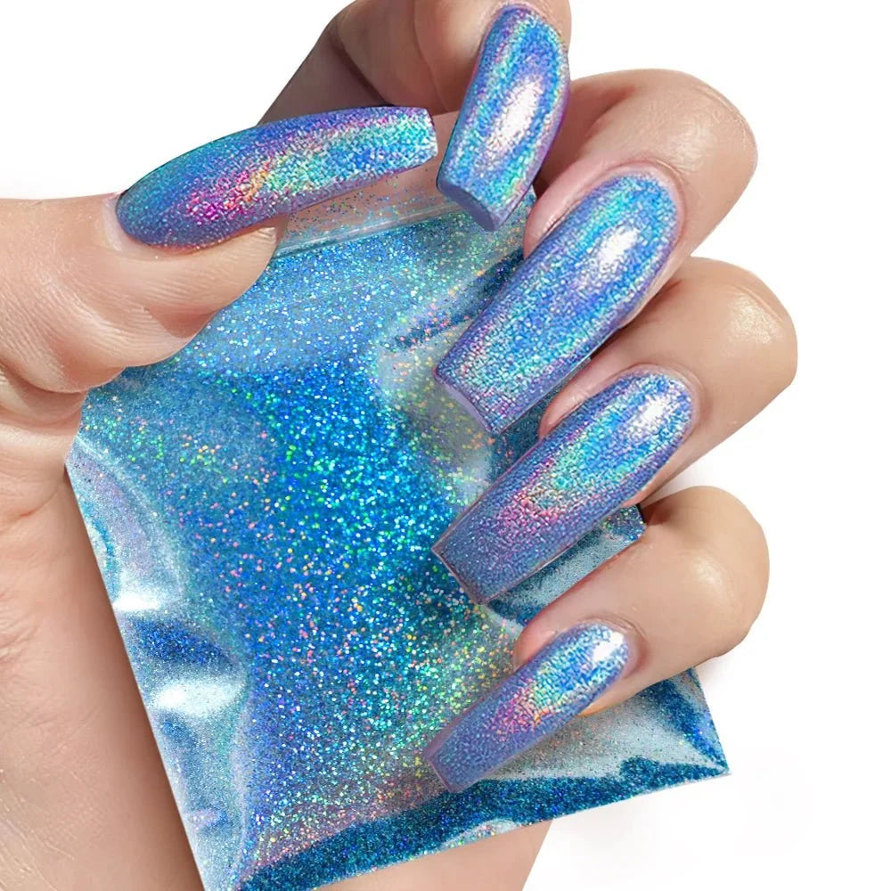 Polvo holográfico para decoración de uñas, pigmento cromado ultrafino, polvo metálico reflectante, purpurina para manicura, 0,2mm, 50g por bolsa - VibraStore