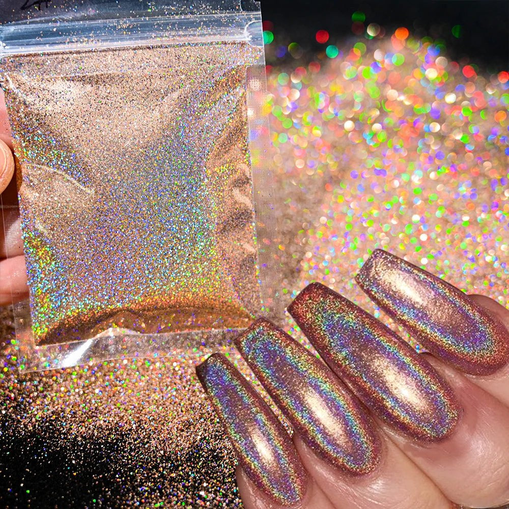 Polvo holográfico para decoración de uñas, pigmento cromado ultrafino, polvo metálico reflectante, purpurina para manicura, 0,2mm, 50g por bolsa - VibraStore