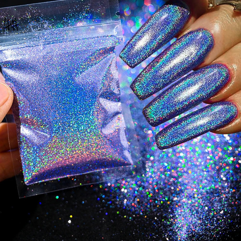 Polvo holográfico para decoración de uñas, pigmento cromado ultrafino, polvo metálico reflectante, purpurina para manicura, 0,2mm, 50g por bolsa - VibraStore