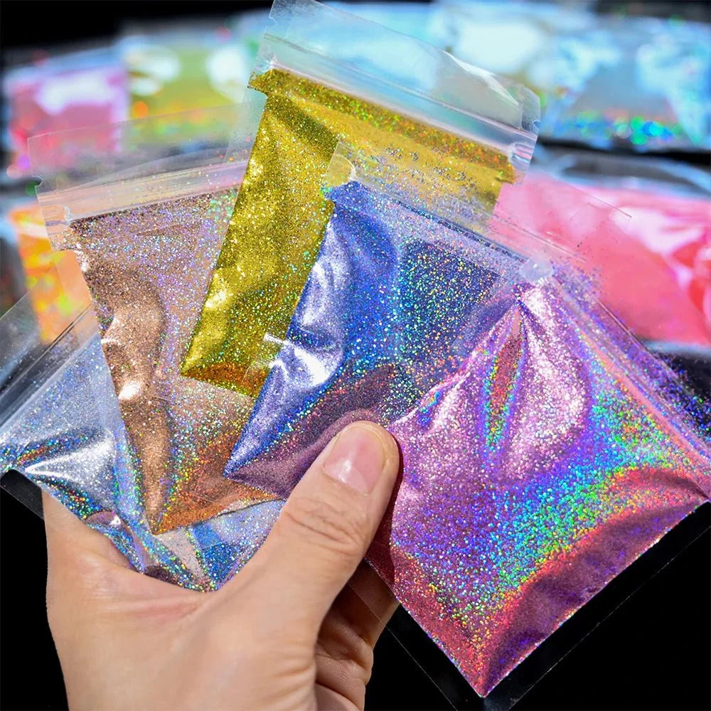 Polvo holográfico para decoración de uñas, pigmento cromado ultrafino, polvo metálico reflectante, purpurina para manicura, 0,2mm, 50g por bolsa - VibraStore