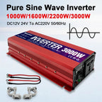 Portable Power Inverter 1000W 1600W 2200W 3000W Pure Sine Wave Solar Inverter 12v/24v to AC 220v Converter for Car Transformer - VibraStore