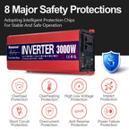 Portable Power Inverter 1000W 1600W 2200W 3000W Pure Sine Wave Solar Inverter 12v/24v to AC 220v Converter for Car Transformer - VibraStore