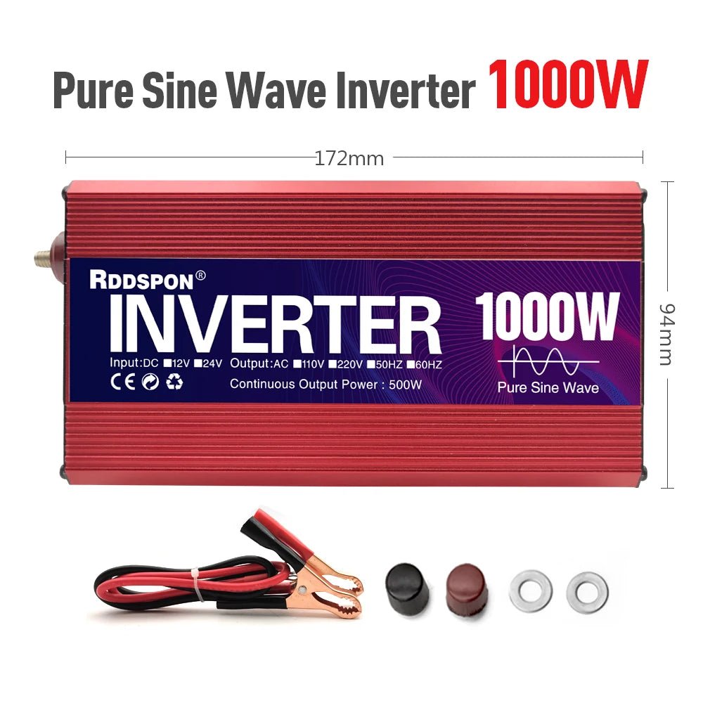 Portable Power Inverter 1000W 1600W 2200W 3000W Pure Sine Wave Solar Inverter 12v/24v to AC 220v Converter for Car Transformer - VibraStore