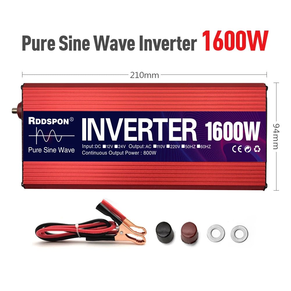 Portable Power Inverter 1000W 1600W 2200W 3000W Pure Sine Wave Solar Inverter 12v/24v to AC 220v Converter for Car Transformer - VibraStore