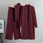 Primavera otoño 3 piezas mujeres Cardigan chándales moda pantalón de punto conjunto señoras suéter traje Vintage moda señoras 3 piezas conjunto - VibraStore