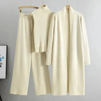 Primavera otoño 3 piezas mujeres Cardigan chándales moda pantalón de punto conjunto señoras suéter traje Vintage moda señoras 3 piezas conjunto - VibraStore