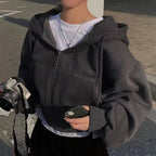 primavera otoño Insfleece - forrado versátil recortado Slims suaviza silueta con cremallera cálido azul marino Sudadera con capucha Mujer - VibraStore