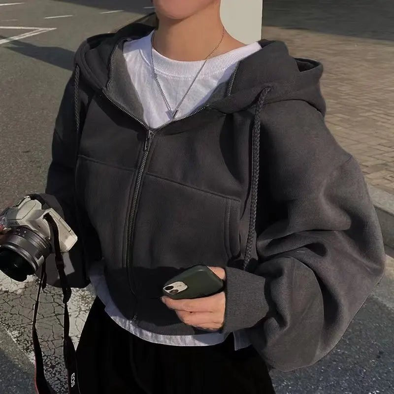 primavera otoño Insfleece - forrado versátil recortado Slims suaviza silueta con cremallera cálido azul marino Sudadera con capucha Mujer - VibraStore