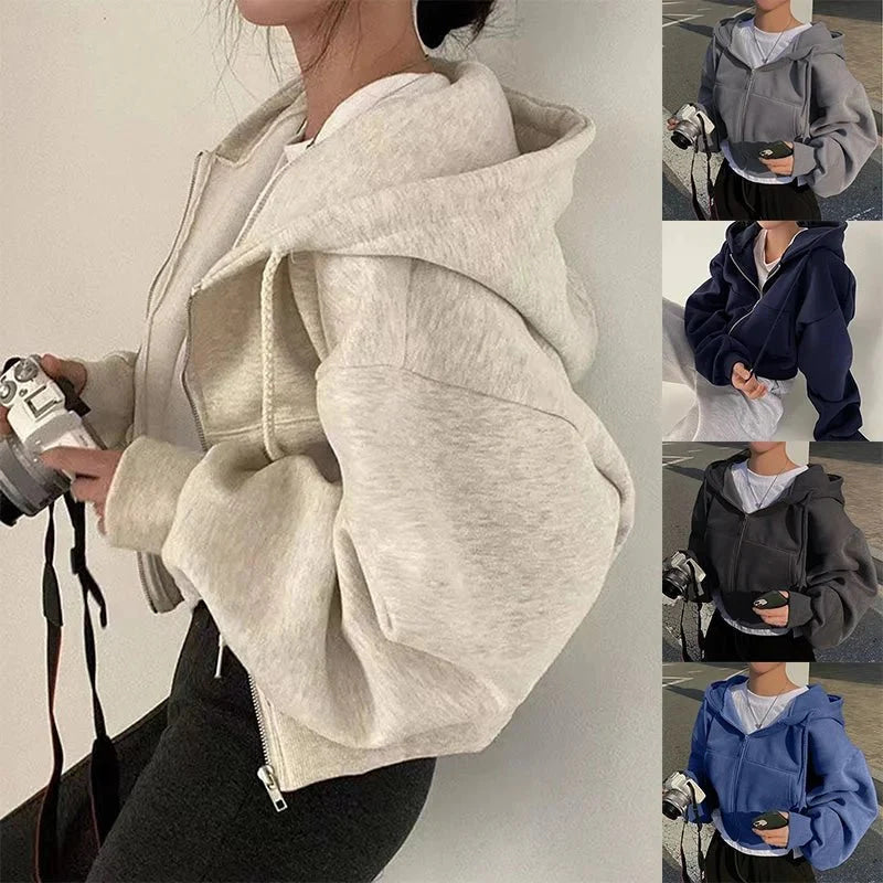 primavera otoño Insfleece - forrado versátil recortado Slims suaviza silueta con cremallera cálido azul marino Sudadera con capucha Mujer - VibraStore