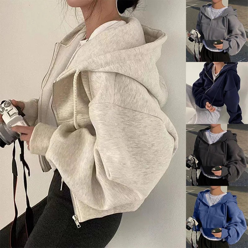 primavera otoño Insfleece - forrado versátil recortado Slims suaviza silueta con cremallera cálido azul marino Sudadera con capucha Mujer - VibraStore