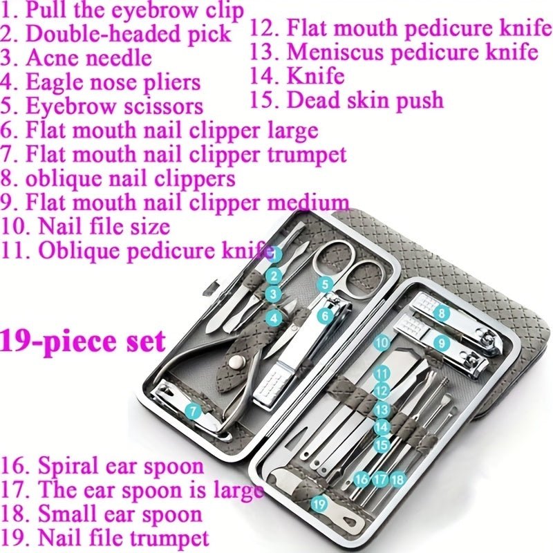 Professional Manicure And Pedicure Set, Nail Clipper Nail Cutter Nail Files Ear Spoon, Beauty Tools Grooming Set with Portable Case, for Nail Care, for Household And Travel - VibraStore