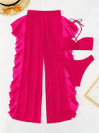 Pure Black Sexy Semi - Sheer Fashion Ruched Crisscross Strap Mesh Panty Bikini Set for Women - VibraStore