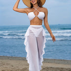 Pure Black Sexy Semi - Sheer Fashion Ruched Crisscross Strap Mesh Panty Bikini Set for Women - VibraStore