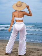 Pure Black Sexy Semi - Sheer Fashion Ruched Crisscross Strap Mesh Panty Bikini Set for Women - VibraStore