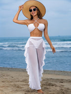 Pure Black Sexy Semi - Sheer Fashion Ruched Crisscross Strap Mesh Panty Bikini Set for Women - VibraStore