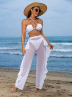 Pure Black Sexy Semi - Sheer Fashion Ruched Crisscross Strap Mesh Panty Bikini Set for Women - VibraStore