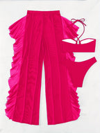 Pure Black Sexy Semi - Sheer Fashion Ruched Crisscross Strap Mesh Panty Bikini Set for Women - VibraStore