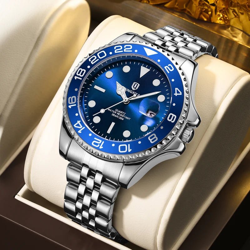 QINGXIYA Luxury Quartz Men Watch Waterproof Luminous Date Man Watch Stainless Steel Business Wristwatches Male Clock Reloj+Box - VibraStore