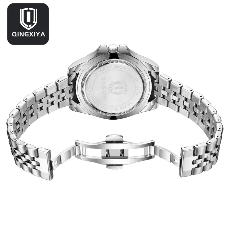QINGXIYA Luxury Quartz Men Watch Waterproof Luminous Date Man Watch Stainless Steel Business Wristwatches Male Clock Reloj+Box - VibraStore