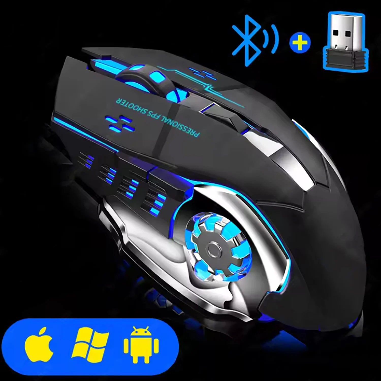 Rechargeable Wireless Mouse Gaming Computer Silent Bluetooth Mouse USB Mechanical E - Sports Backlight PC Gamer Mouse For Computer - VibraStore