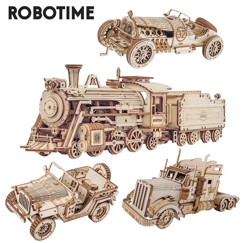 Robotime ROKR Train Model 3D Wooden Puzzle Toy Assembly Locomotive Model Building Kits for Children Kids Birthday Christmas Gift - VibraStore