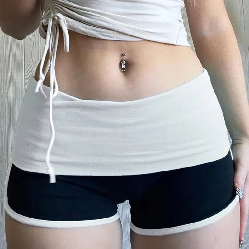 Rockmore Kawaii Contrast Patchwork Mini Shorts Low Rise Bottoms Korean Casual Skinny Women Panties Y2K Aesthetic Hot Girl Shorts - VibraStore