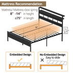 Satifur Full/Queen Size Bed Frame with LED Light and Charging Station, Wood Storage Headboard with 2 - Tier Shelves,Metal Platform - VibraStore