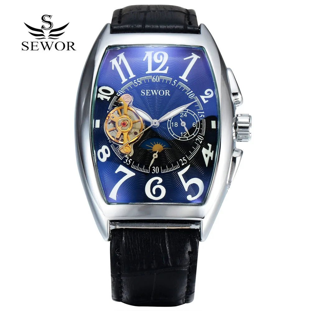 SEWOR Luxury Tourbillon Watches Men Automatic Mechanical Watches Fashion Tonneau Watches Casual Men Watches Moon Phase reloj - VibraStore