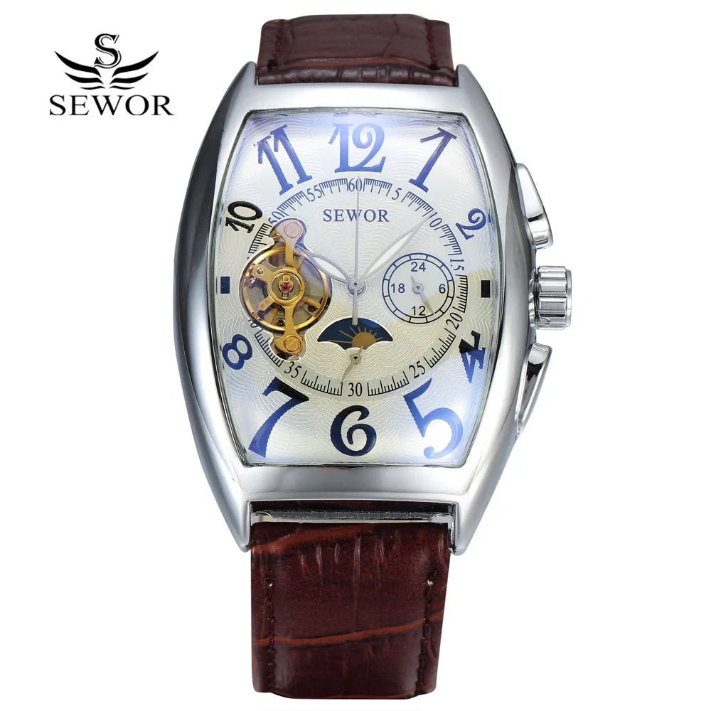 SEWOR Luxury Tourbillon Watches Men Automatic Mechanical Watches Fashion Tonneau Watches Casual Men Watches Moon Phase reloj - VibraStore