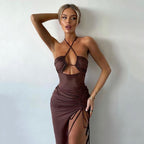 Sexy Halterneck Lace - up Split Dress Summer Y2K Fashion Party Baech Long Dresses For Womens Clotjing - VibraStore