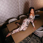 Sexy Print Off - shoulder Cinched Bodycon One - piece Trousers - VibraStore