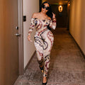 Sexy Print Off - shoulder Cinched Bodycon One - piece Trousers - VibraStore