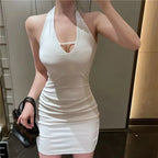 Sexy Women Halter Backless Slim V - neck Wrap White Party Night Mini Dress - VibraStore