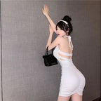 Sexy Women Halter Backless Slim V - neck Wrap White Party Night Mini Dress - VibraStore
