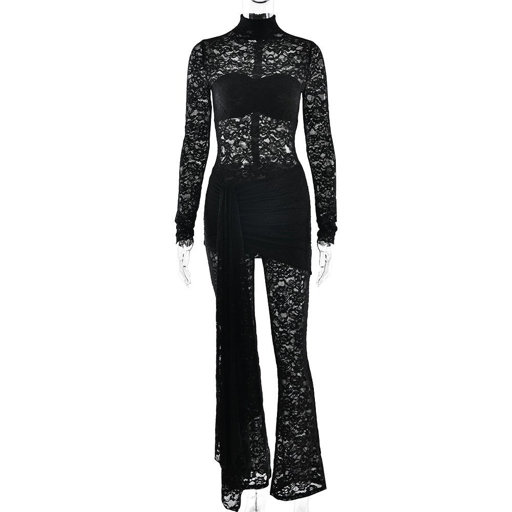 Sheer Lace Sexy Ribbon Slim Jumpsuit - VibraStore