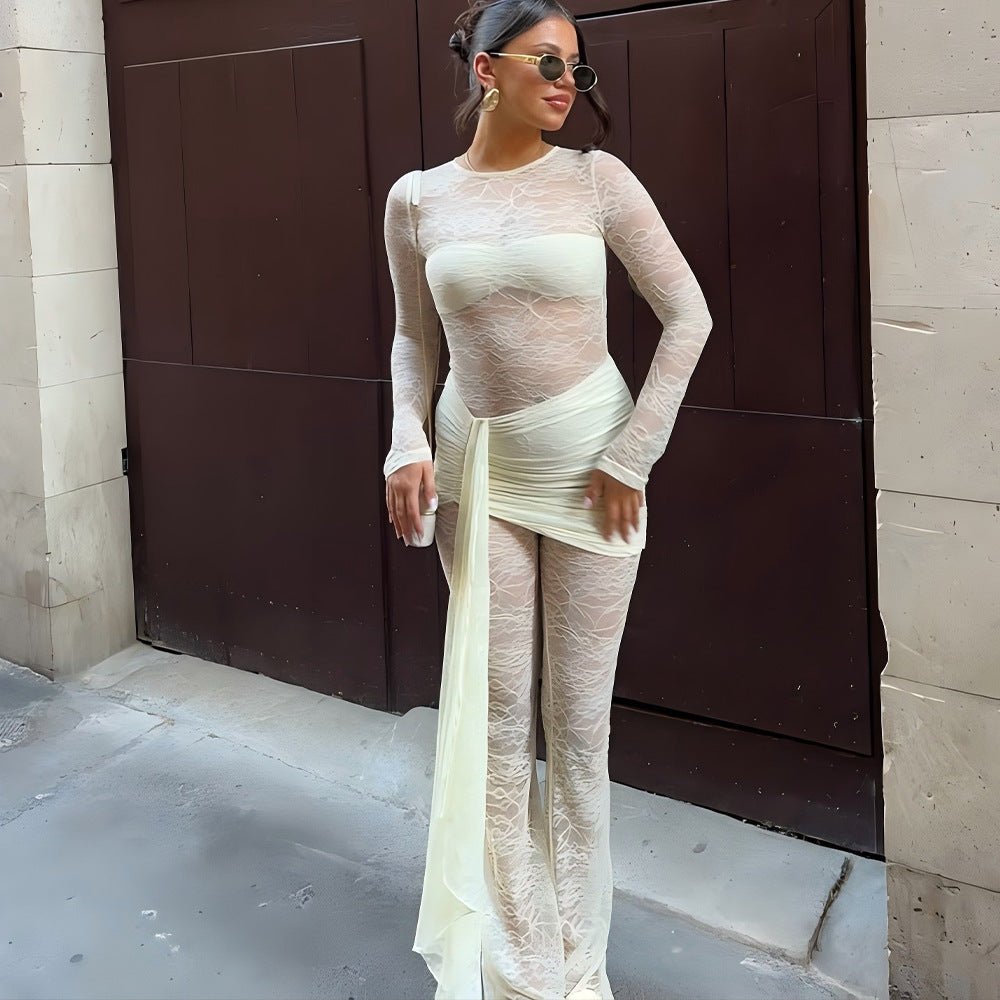 Sheer Lace Sexy Ribbon Slim Jumpsuit - VibraStore