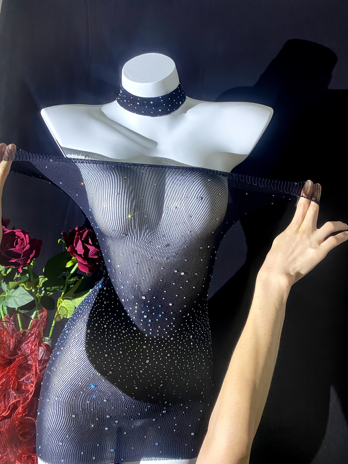 Shiny Rhinestone Bodycon Design Dress, Without Lingerie & Underpants, Women's Sexy Clothing - VibraStore