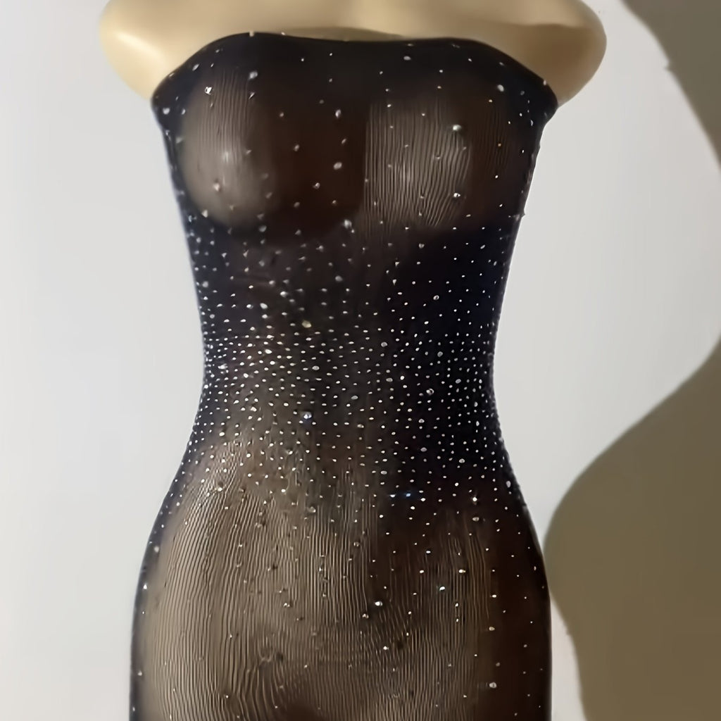 Shiny Rhinestone Bodycon Design Dress, Without Lingerie & Underpants, Women's Sexy Clothing - VibraStore