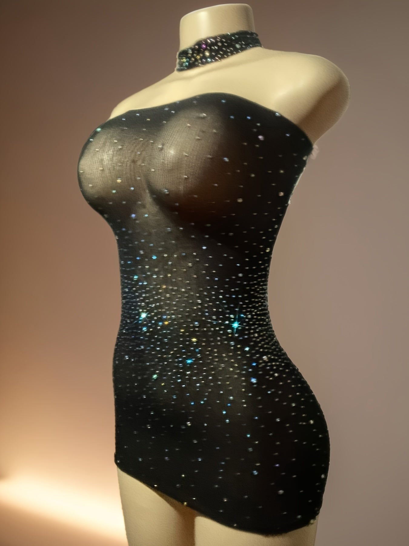 Shiny Rhinestone Bodycon Design Dress, Without Lingerie & Underpants, Women's Sexy Clothing - VibraStore