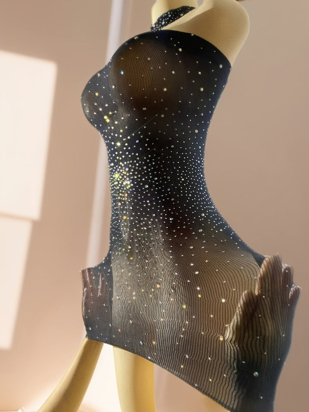 Shiny Rhinestone Bodycon Design Dress, Without Lingerie & Underpants, Women's Sexy Clothing - VibraStore