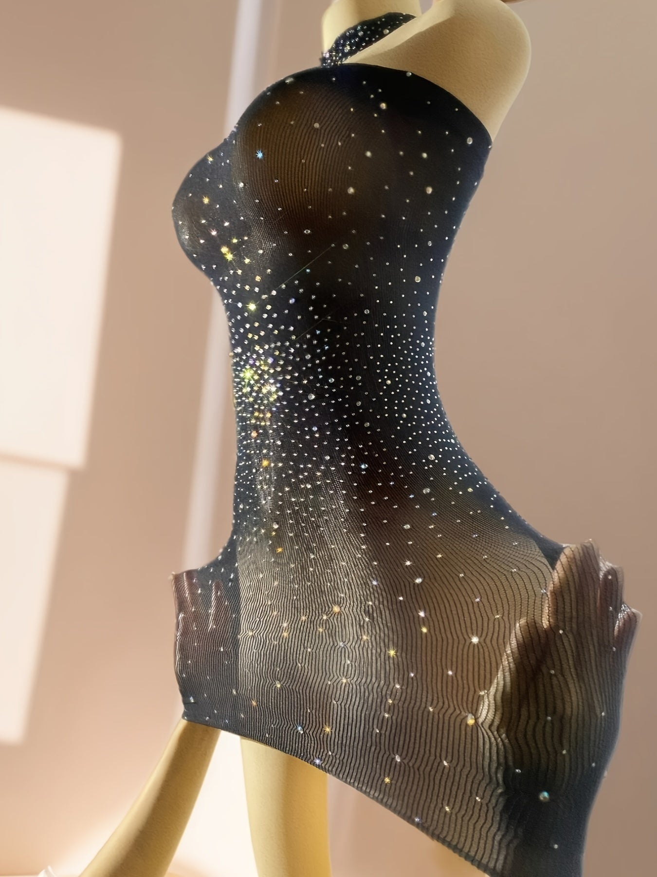 Shiny Rhinestone Bodycon Design Dress, Without Lingerie & Underpants, Women's Sexy Clothing - VibraStore