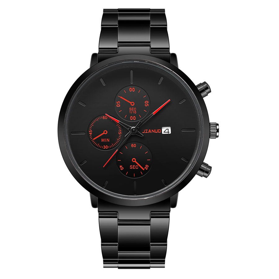 Simple Trend Three - eye Calendar Alloy Band Quartz Watch - VibraStore