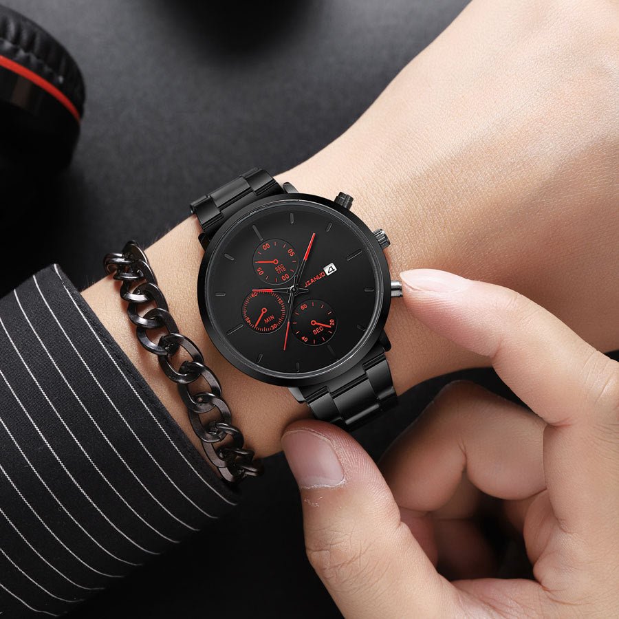 Simple Trend Three - eye Calendar Alloy Band Quartz Watch - VibraStore