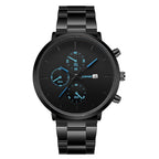 Simple Trend Three - eye Calendar Alloy Band Quartz Watch - VibraStore