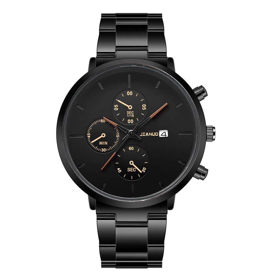 Simple Trend Three - eye Calendar Alloy Band Quartz Watch - VibraStore