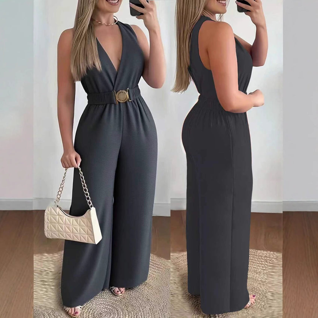 Slant Pockets Solid Color Sexy Loose Elastic - Waist Wide - Leg Pants - VibraStore