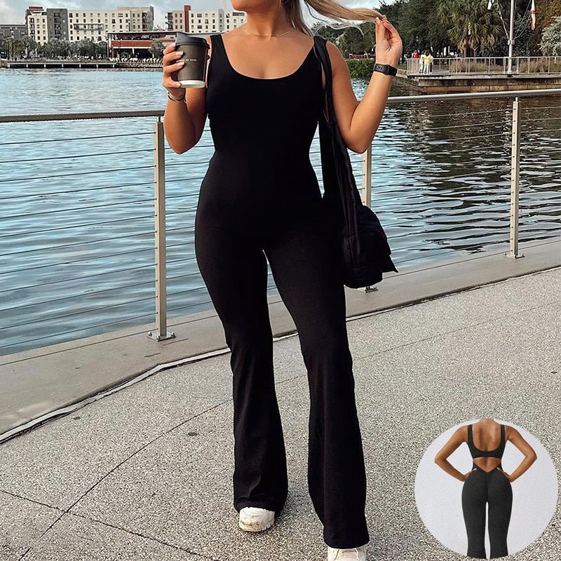 Slim Fit Hip Raise Jumpsuit Sexy Backless Exercise Yoga Clothes - VibraStore