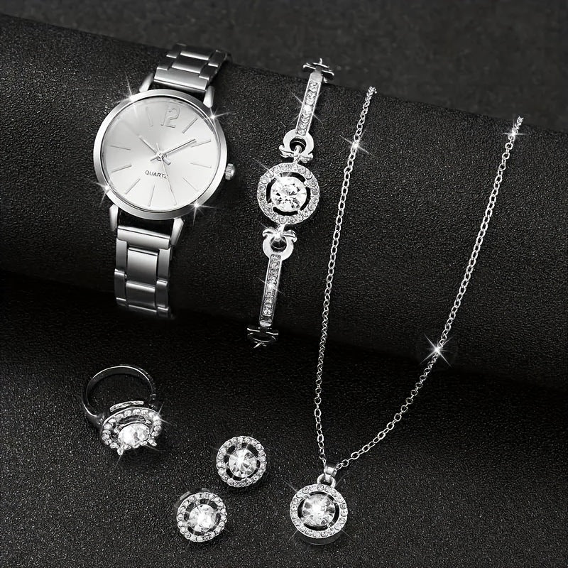 Small Silver Dial With Delicate Steel Strap, Five - piece Set For Women - VibraStore