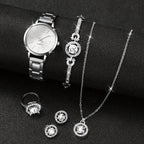 Small Silver Dial With Delicate Steel Strap, Five - piece Set For Women - VibraStore